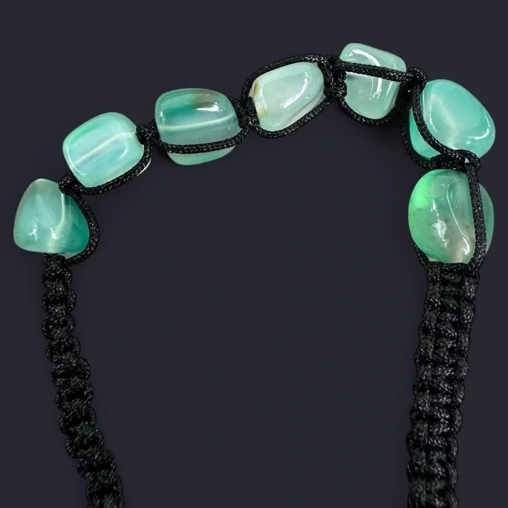 Green Striped Agate Adjustable Gemstone Bead Bracelet